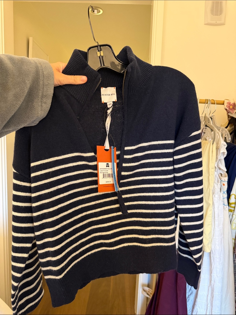 Hunter Bell Navy Striped Half Zip Sweater